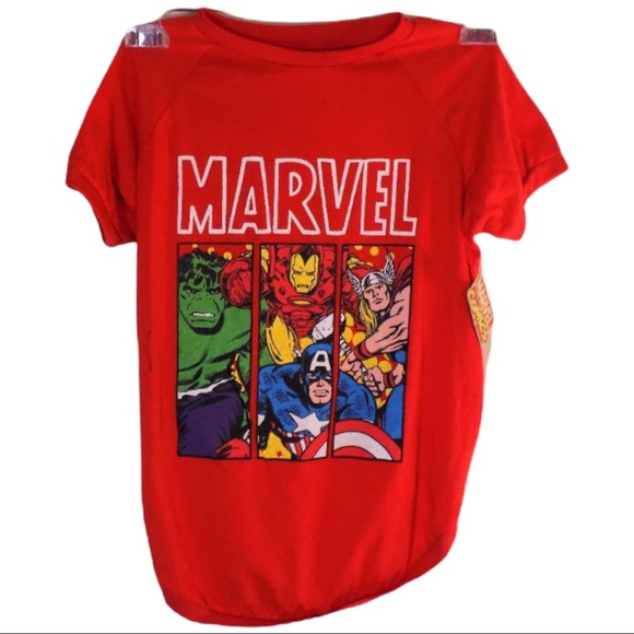 NWT Marvel Avengers Hulk Thor Captain America Red Dog Tee Only 1 Size Large Left